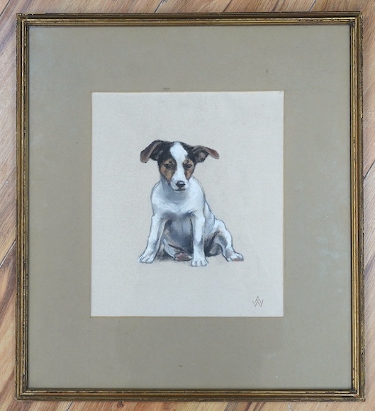 20th century pastel, Study of a seated terrier, bears initials AW, 26 x 23cm. Condition - good